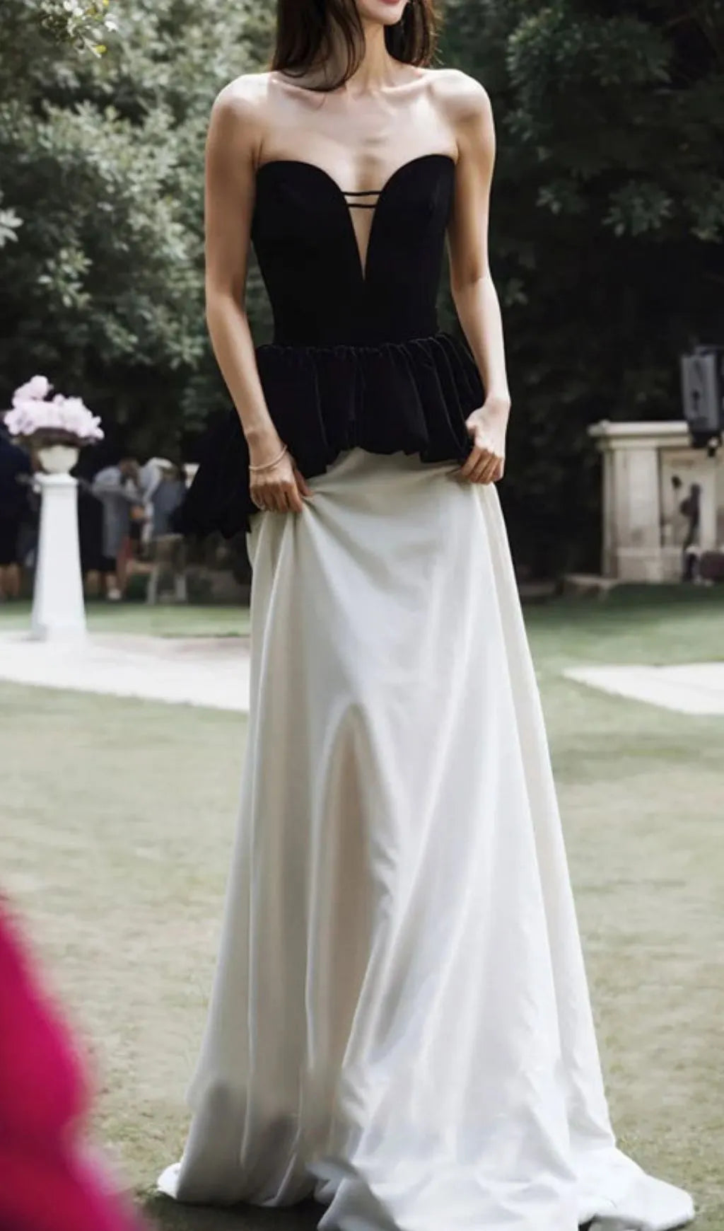 Lejla Strapless Black White Patchwork Maxi Dress Flowering Girl