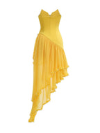 Strapless Embellished Ruffle Maxi Dress Yellow Flowering Girl
