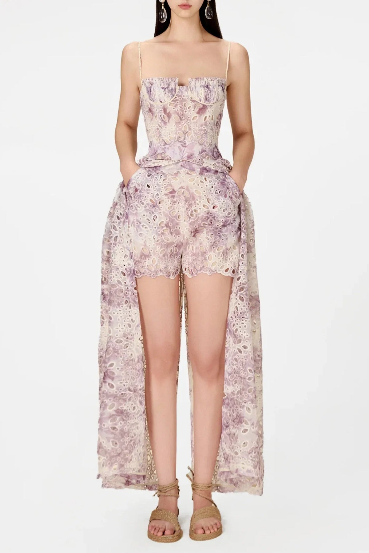 Abetzi Floral Embroidered Shorts & Maxi Dress Set - Purple Flowering Girl