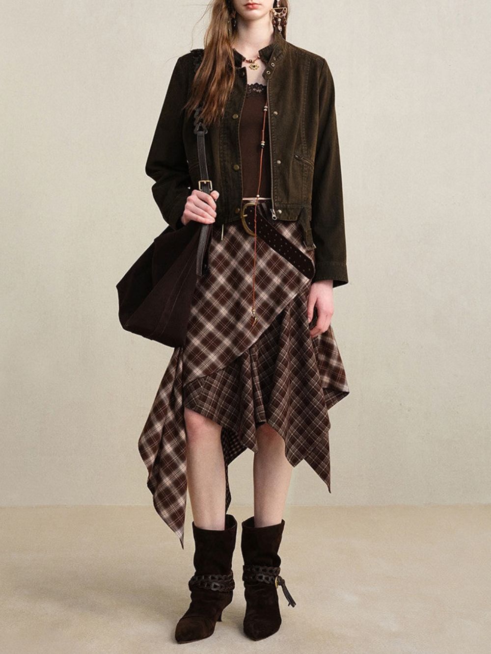 Mili Checkered Patchwork Skirt Flowering Girl
