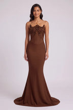 Brown Strapless Beaded Mermaid Evening Gown Flowering Girl