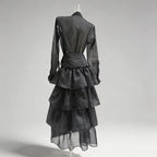 Black Sheer Organza Or Chiffon Fitted Shirt With High-Waisted Tiered Maxi Skirt Two-Piece Matching Set Flowering Girl