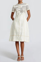 Hermosa 3d Floral Embroidered Hollow Midi Dress In Apricot Flowering Girl