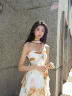katherine Floral Halter Backless Mini Dress Flowering Girl