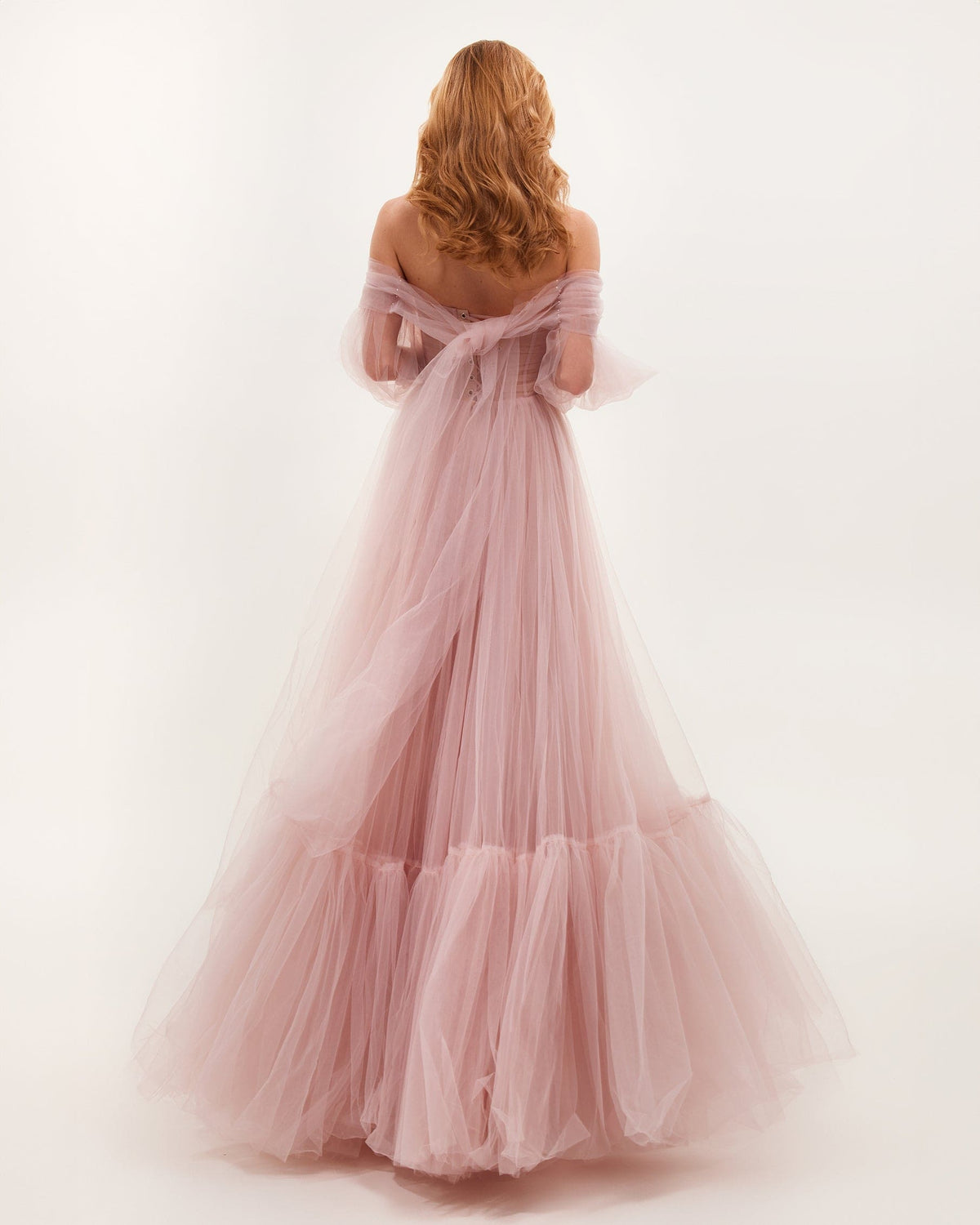 Misty Rose Sheer Sleeves Maxi Tulle Dress Flowering Girl