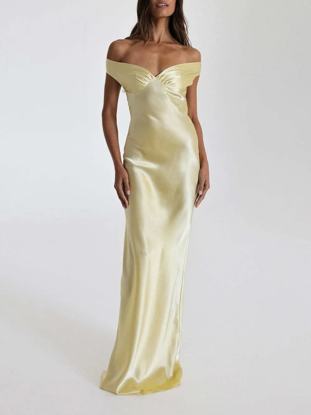 Maggy Butter Yellow Satin Maxi Dress Flowering Girl