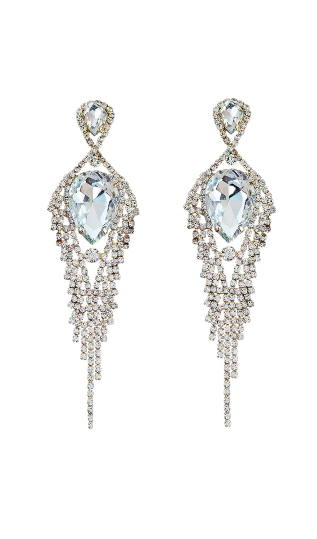 Silver Diamante Tassel Teardrop Drop Earrings Flowering Girl