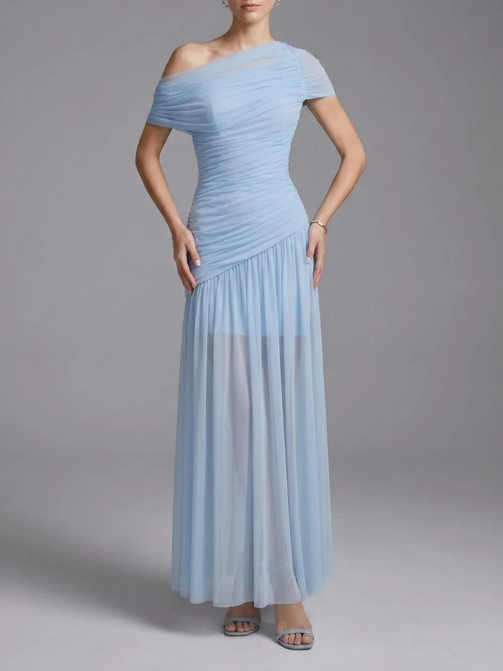 Maida Blue Ruched Maxi Dress Flowering Girl
