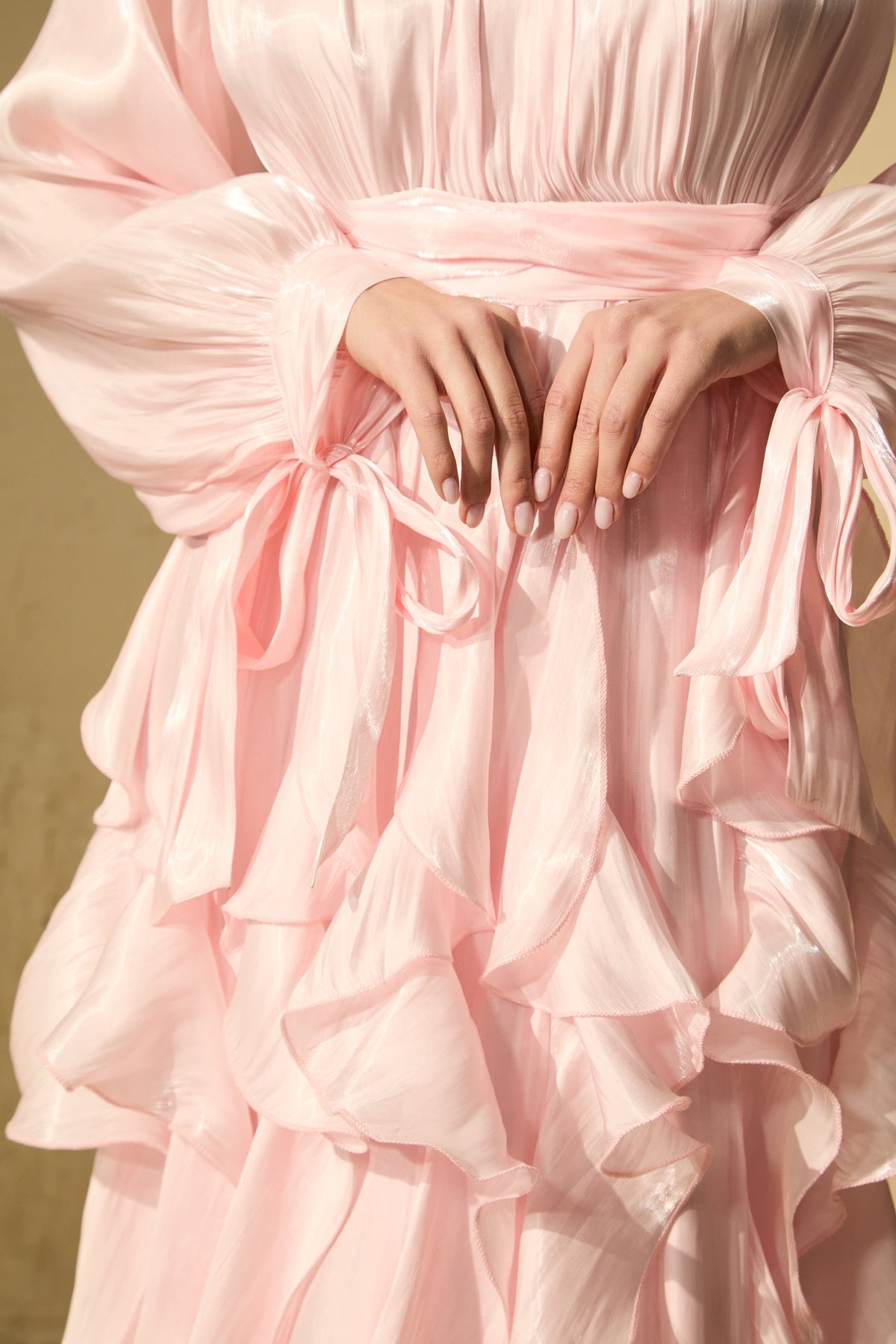 Pandora Puff Sleeve Ruffle Trim Maxi Dress In Pink Flowering Girl