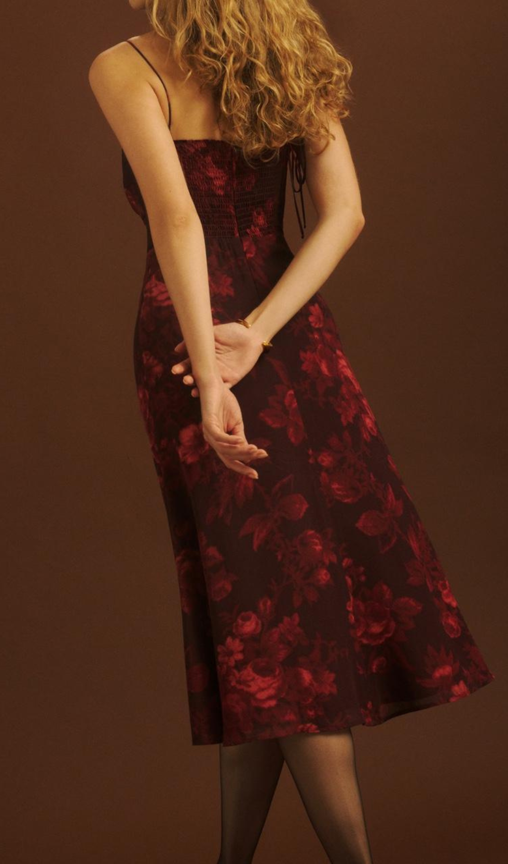 Floral Print Slit Midi Dress In Burgundy Flowering Girl
