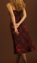 Floral Print Slit Midi Dress In Burgundy Flowering Girl