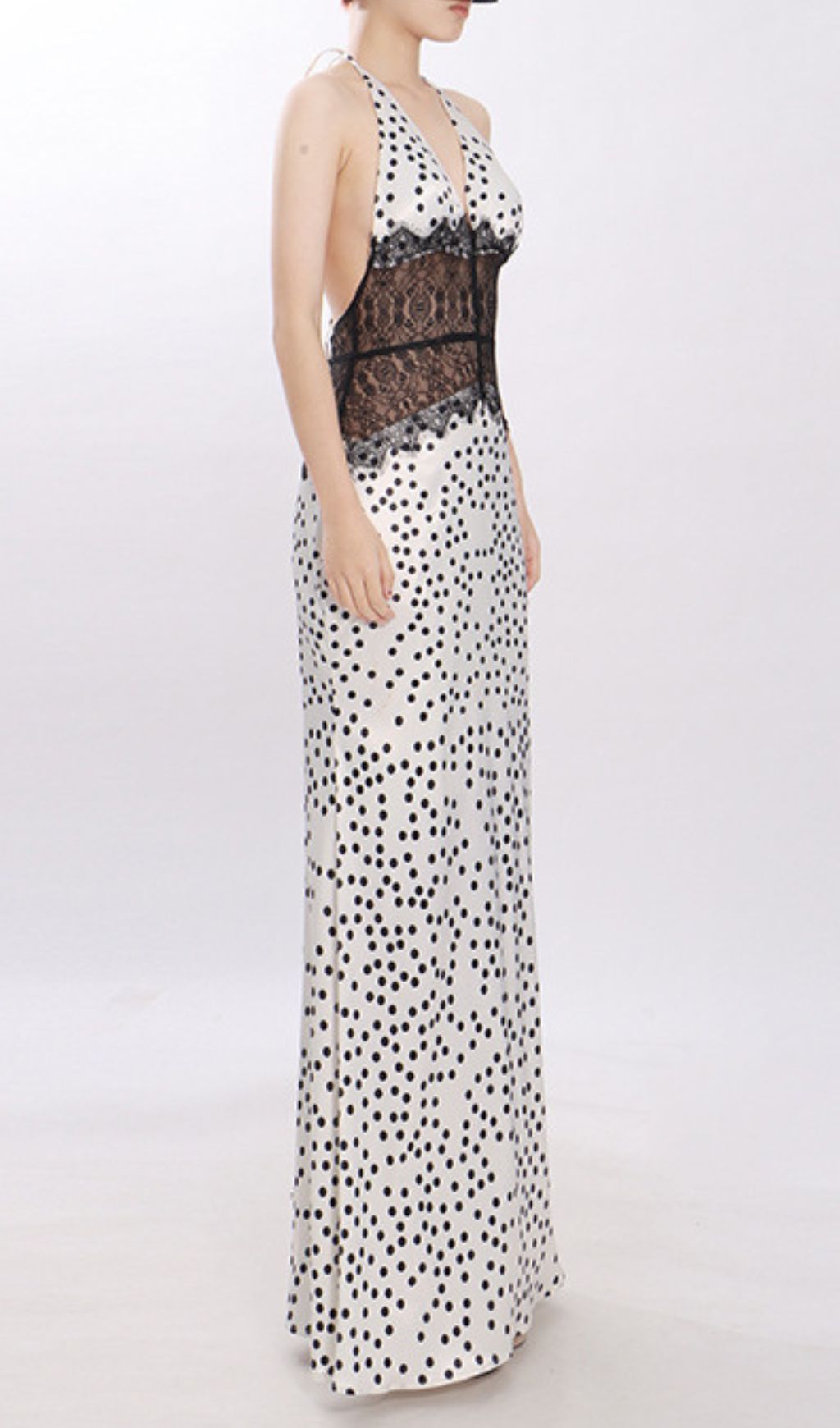 Jezziel Halter Lace Dot Maxi Dress Flowering Girl