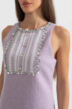 Sequin Lace Embellishments Textured Mini Dress In Purple Flowering Girl