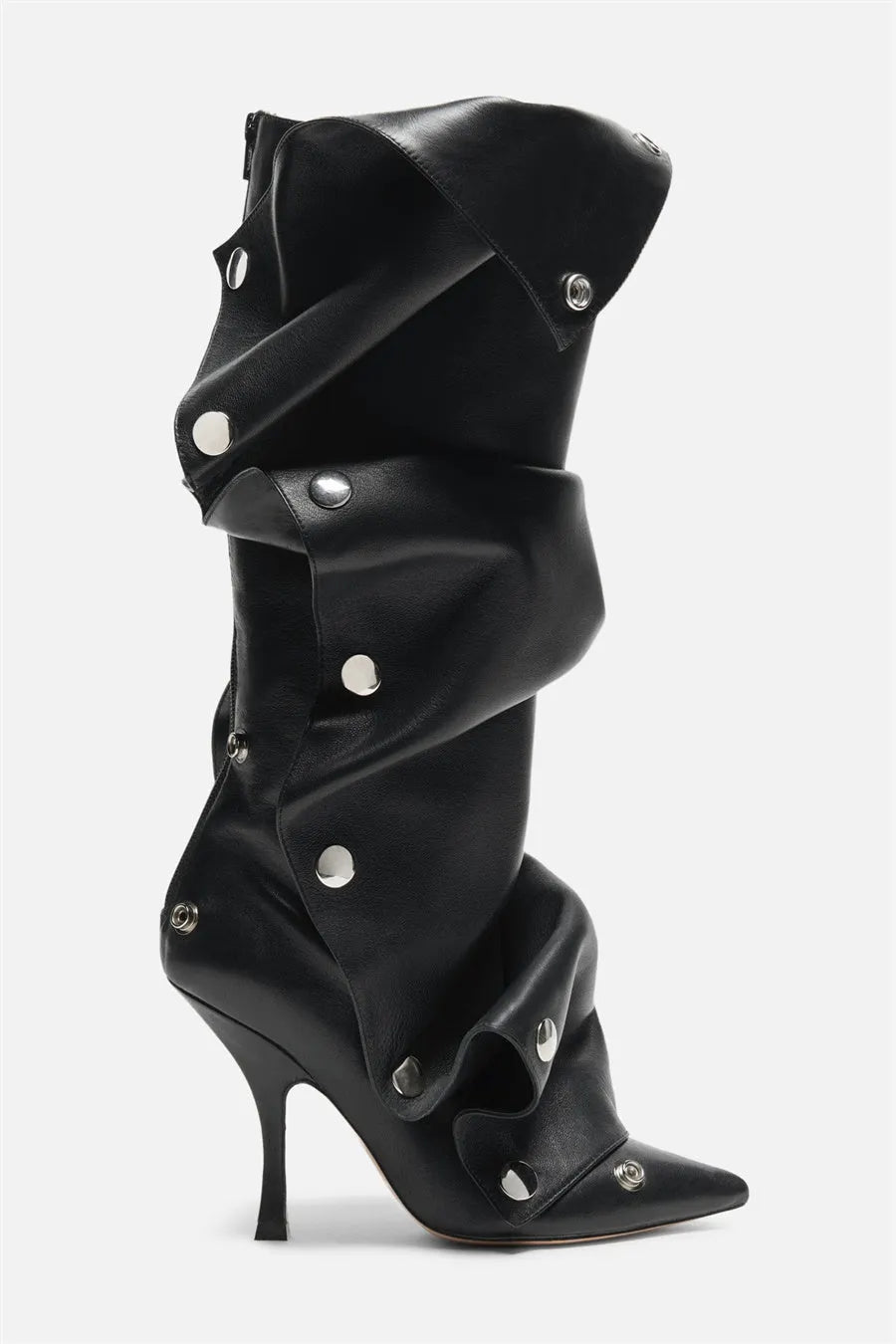 Isabela Appliqué Ruched Knee-high boots - Black Flowering Girl