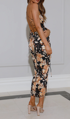 floral print strap midi dress in black Flowering Girl
