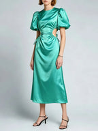 Megara Satin Cutout Puff-Sleeve Midi Dress Flowering Girl