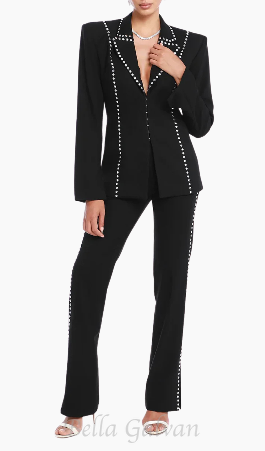 DEBORAH BLACK SCARF-DETAILED WOOL CREPE BLAZER SET Flowering Girl