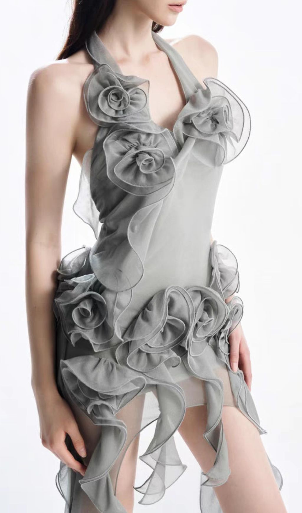 Hailey Grey Halter Flower Maxi Dress Flowering Girl