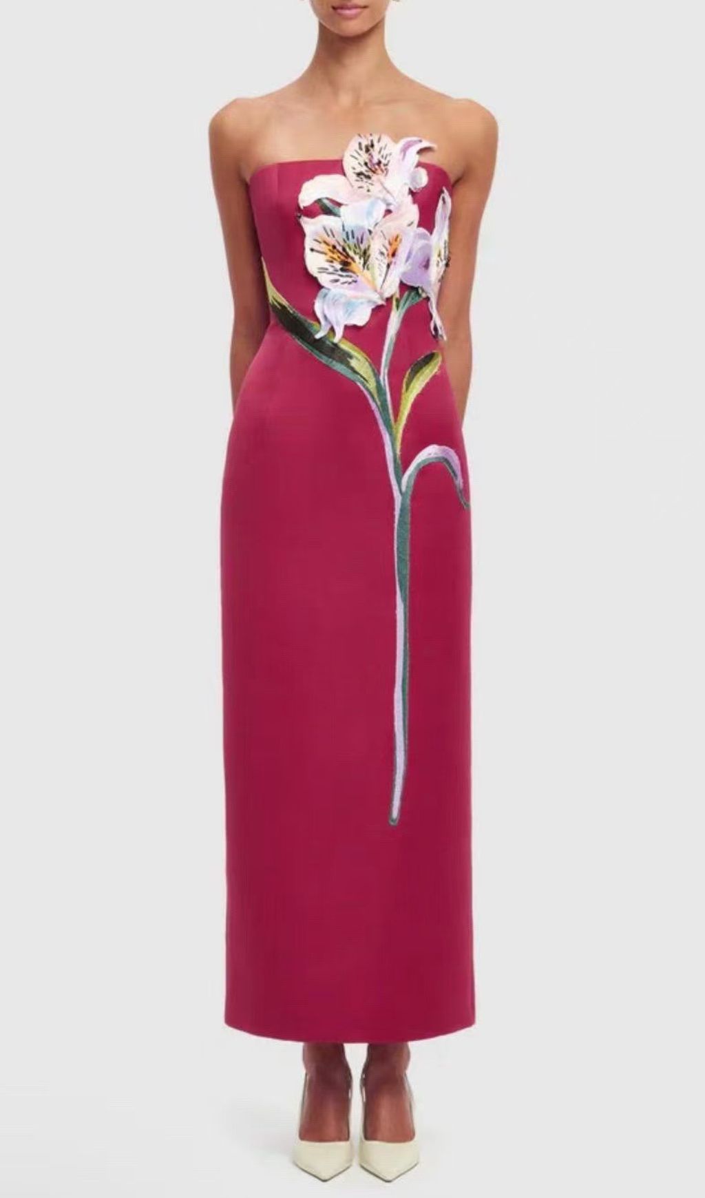 Jeneve Strapless Flower Midi Dress Flowering Girl
