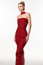 Nesya Sleeveless Pearl Wine Bandage Maxi Dress Flowering Girl