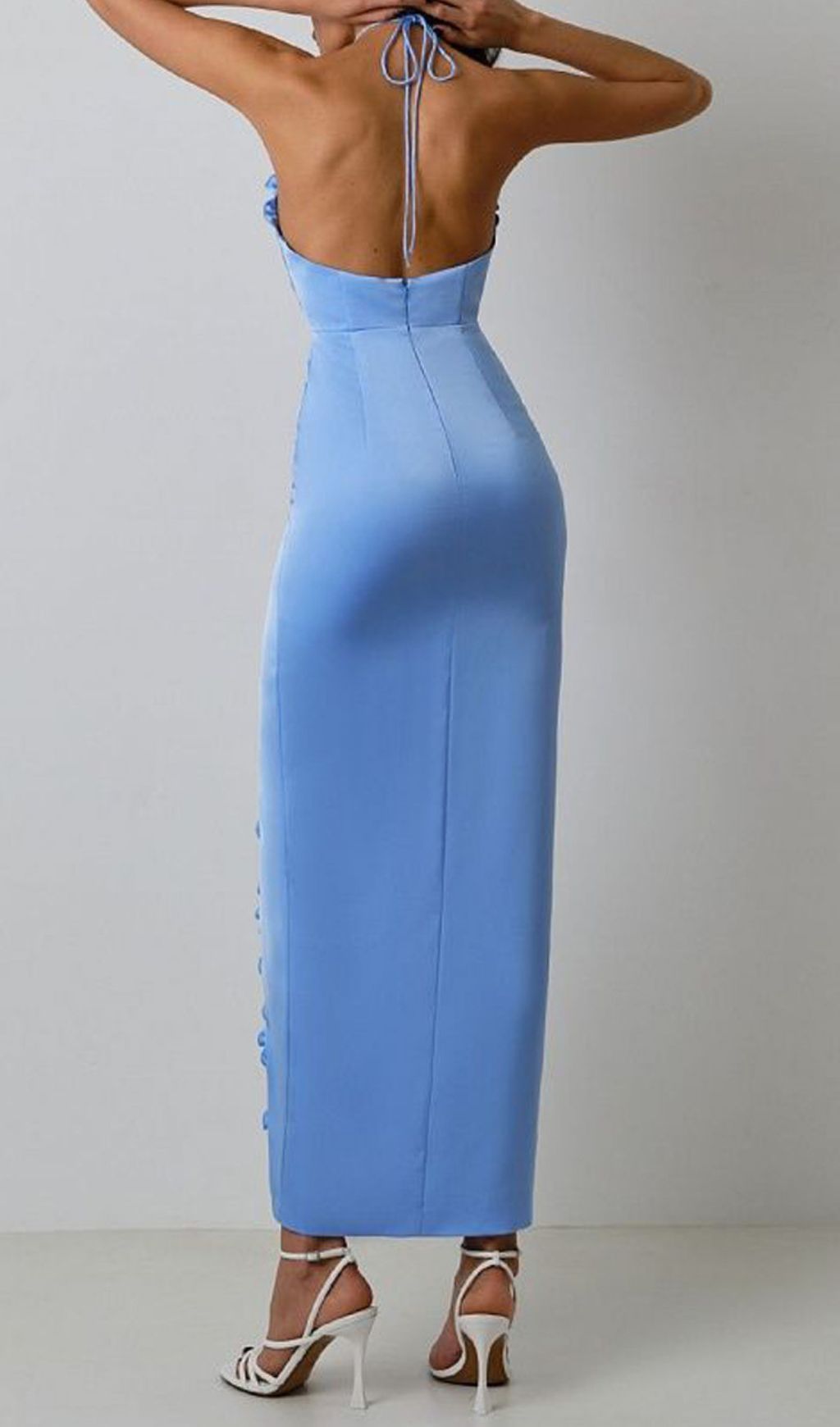 Floral Embellished Slit Midi Dress In Blue Flowering Girl