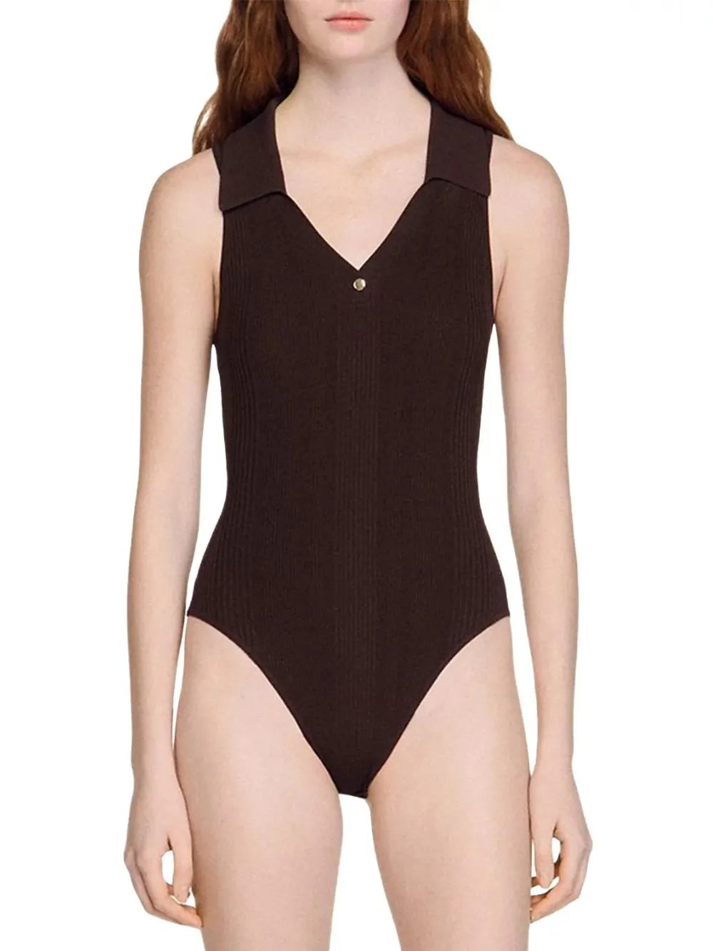 Ribbed Knit Polo Bodysuit Flowering Girl