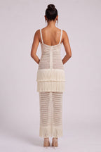 Cream Crochet Knit Column Dress Flowering Girl