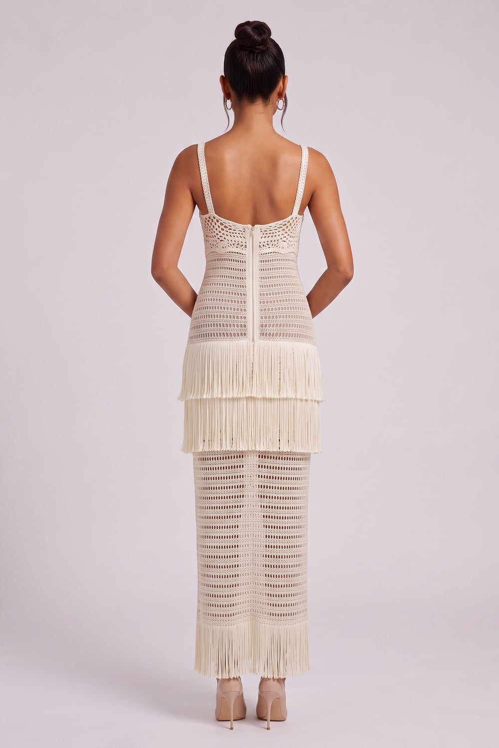 Cream Crochet Knit Column Dress Flowering Girl