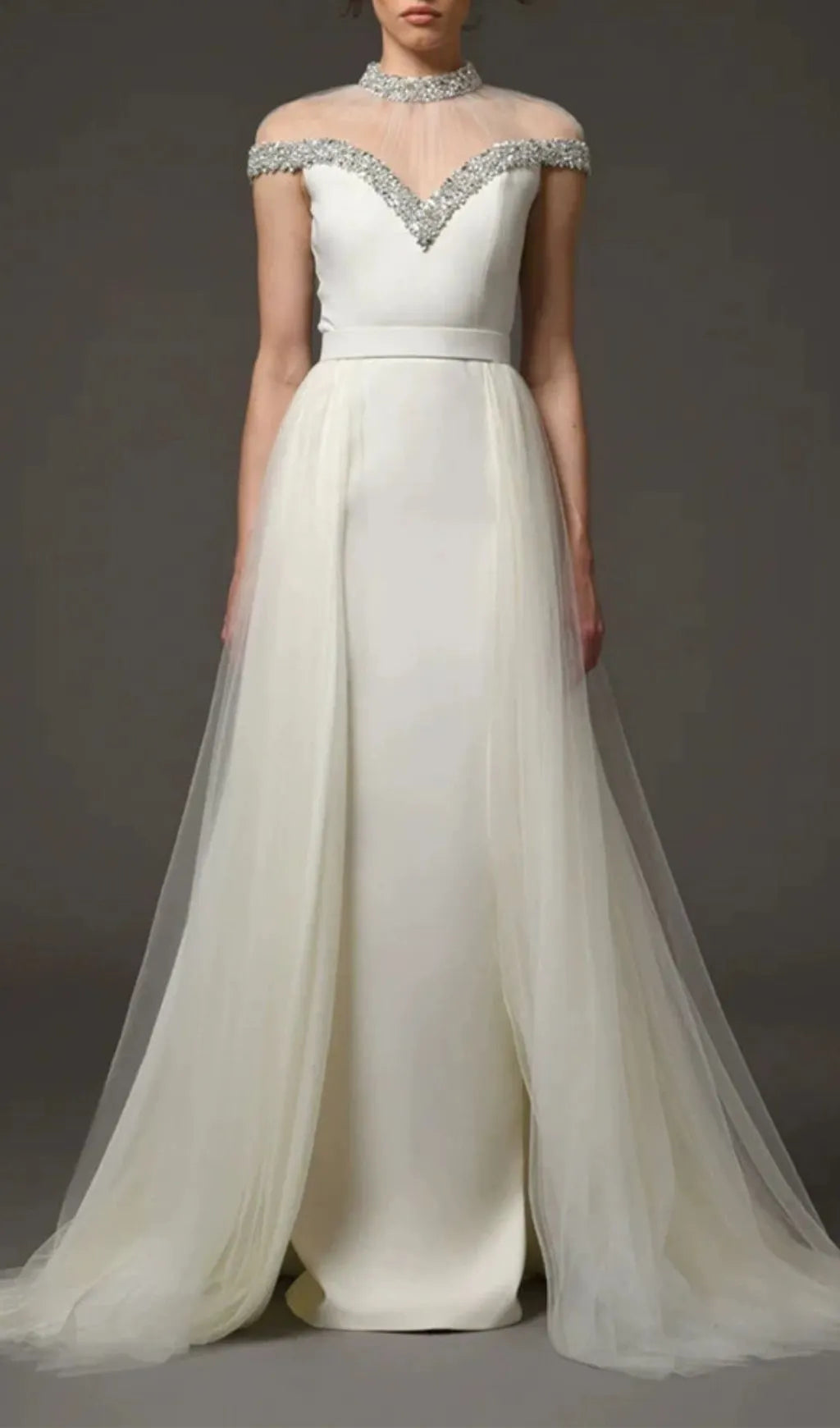 Kuri White Diamante Mesh Maxi Dress Flowering Girl