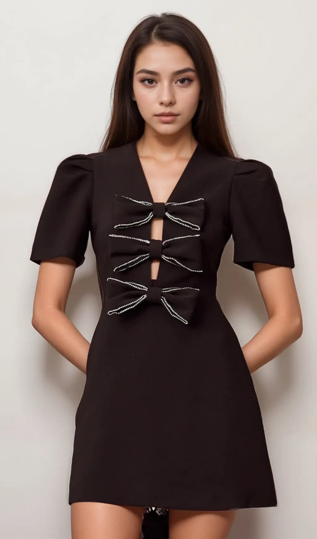 Tania black bowknot embellished mini dress Flowering Girl