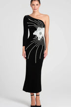Calista Olive Black One Shoulder Velvet Maxi Dress Flowering Girl