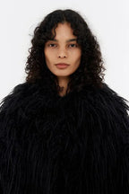 Short Black Fur Coat Flowering Girl