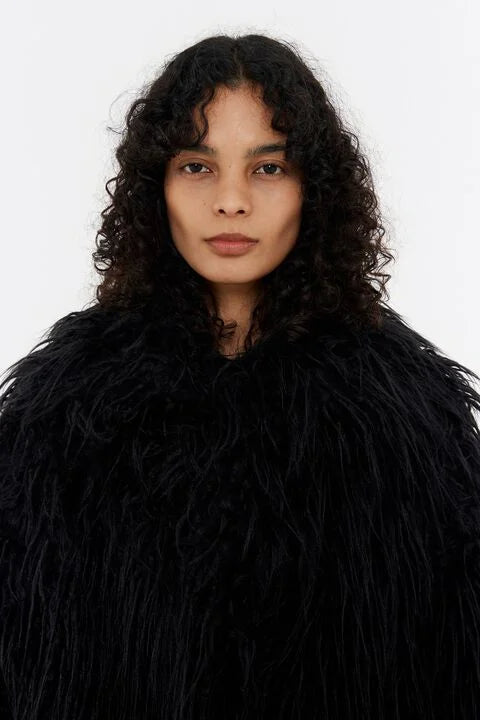 Short Black Fur Coat Flowering Girl