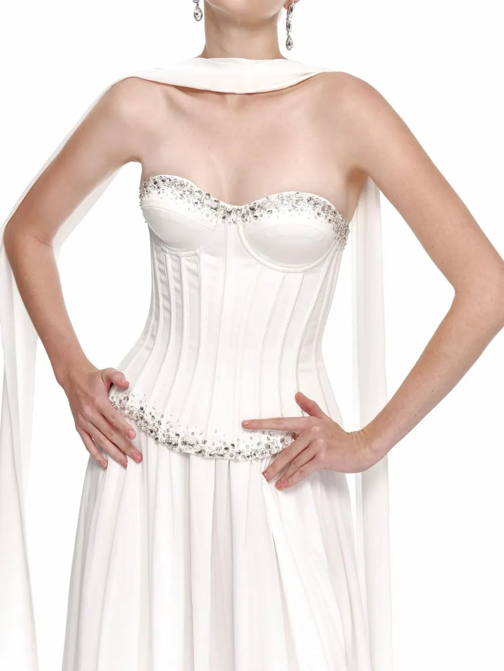 Strapless Embellished Bustier A Line Maxi Dress Set White Flowering Girl