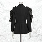 Ashley Ruffle Embellished Blazer In Black Flowering Girl