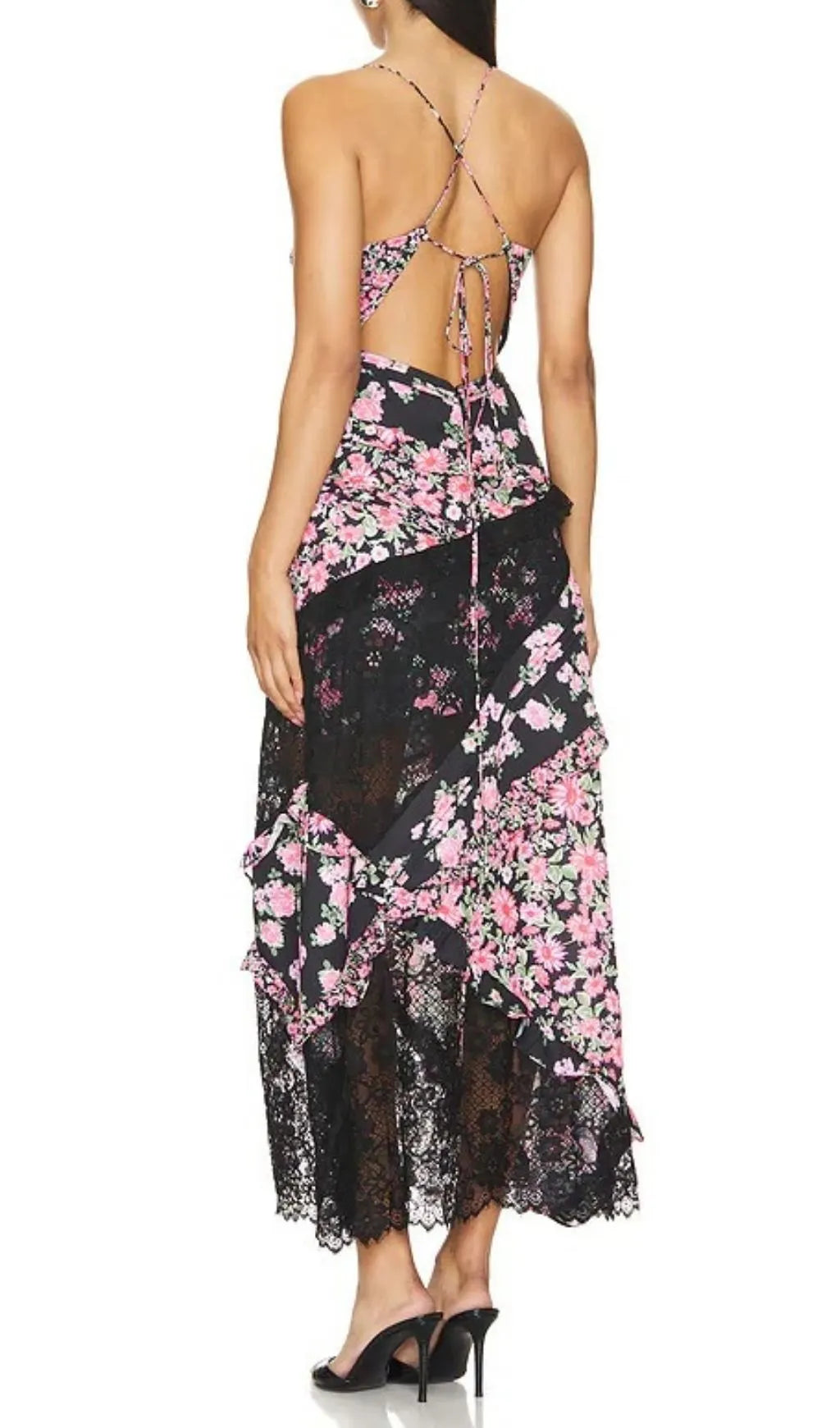 Georgia Black V Neck Floral Print Lace Maxi Dress Flowering Girl