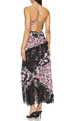 Georgia Black V Neck Floral Print Lace Maxi Dress Flowering Girl