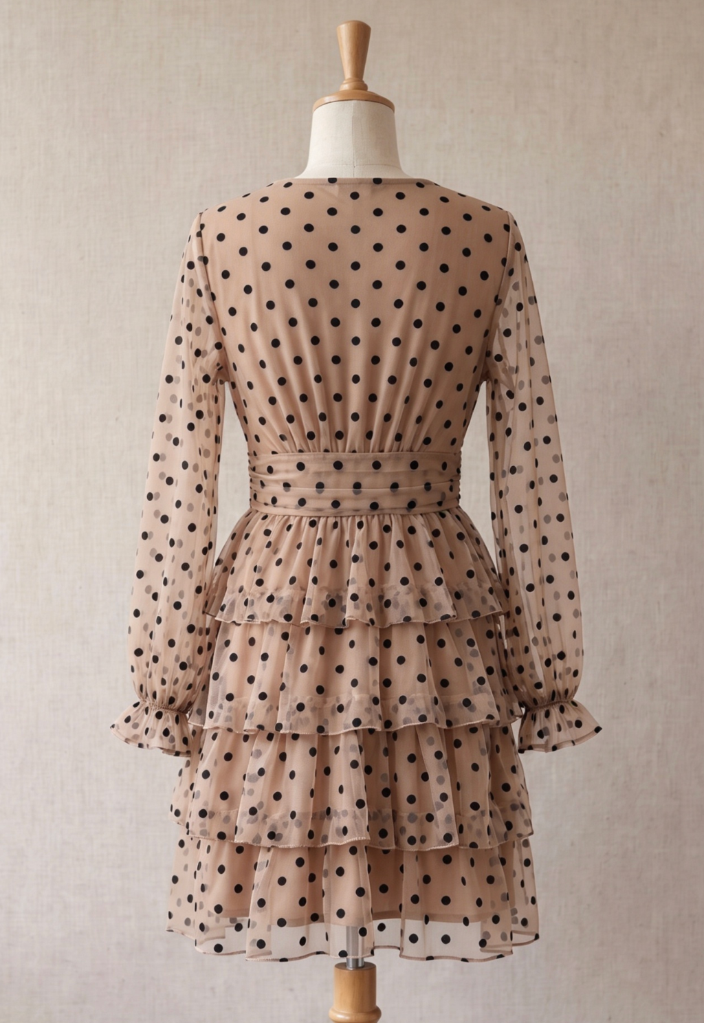 Beige Sheer Mesh Fit-and-Flare Tiered Dress Flowering Girl