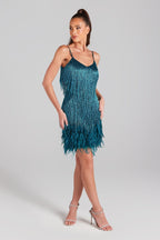 Emerald Tassel Feather Mini Dress Flowering Girl
