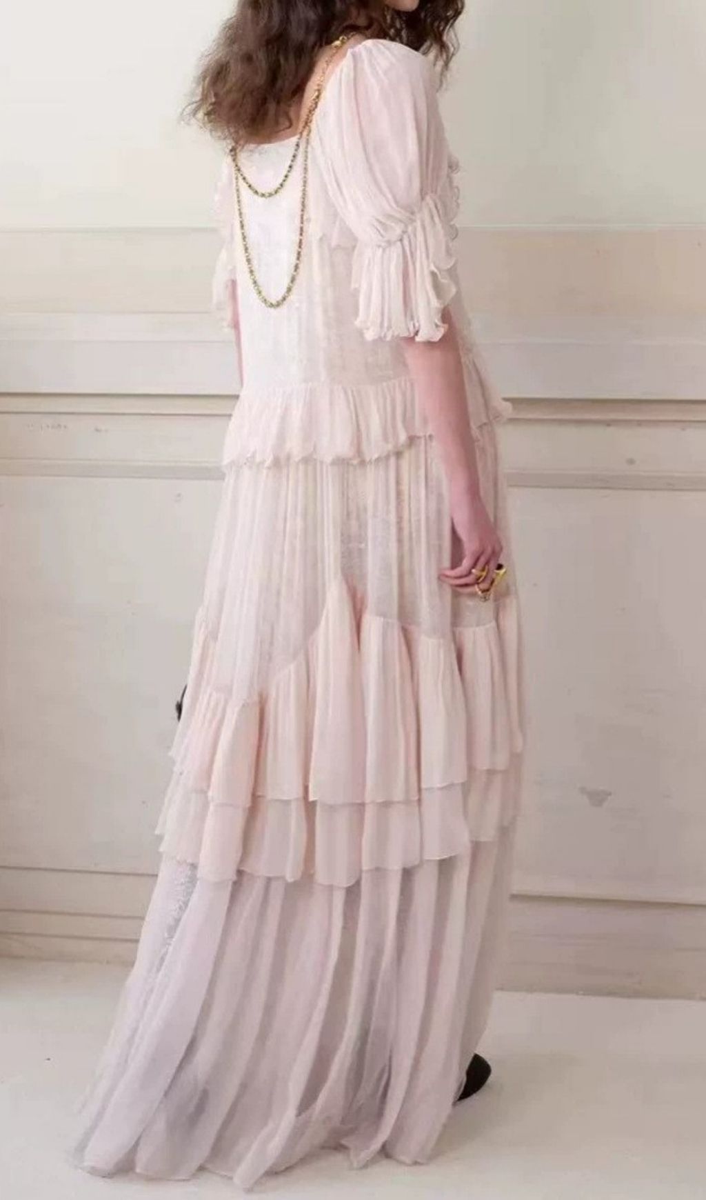 Kimamana Pink V-Neck Ruffle Maxi Dress Flowering Girl