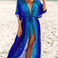Belinda Plus Size Slimming Beach Cover-Up——Blue Flowering Girl