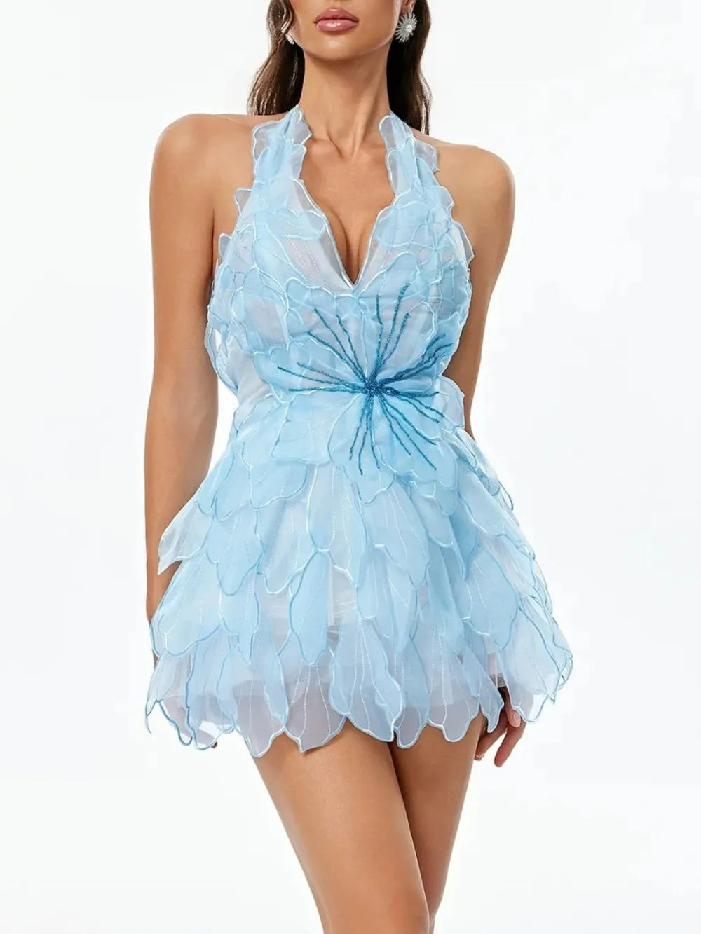 Geovany Halterneck Starburst Beading Mini Dress Flowering Girl