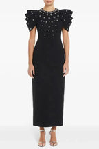 Roxanne Crystal-Embellished Crepe Bodycon Gown In Black Flowering Girl