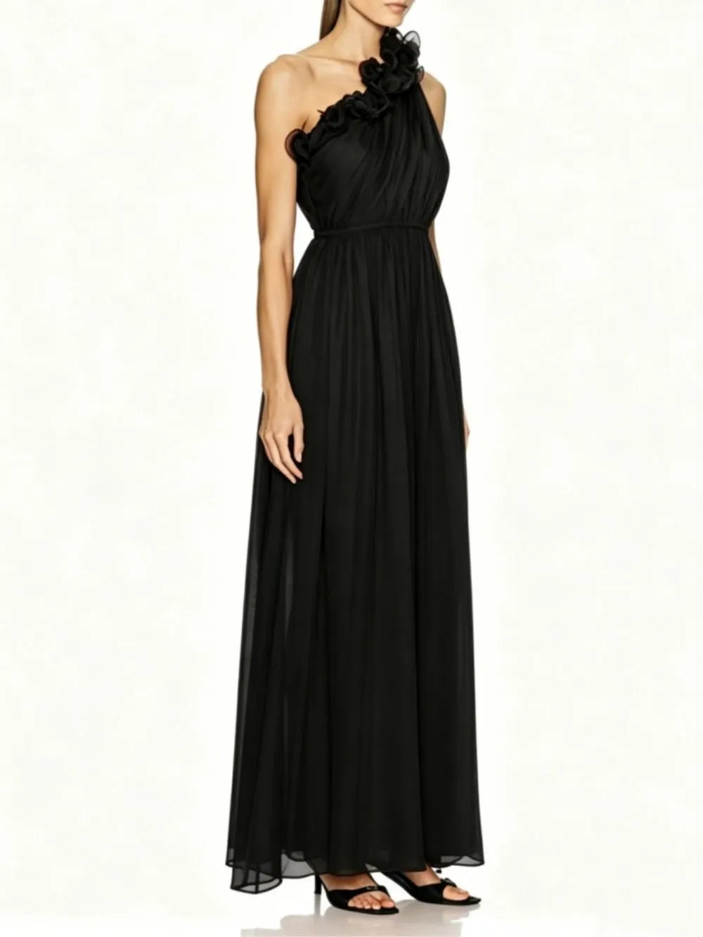 Marielle Black One-Shoulder Maxi Dress Flowering Girl