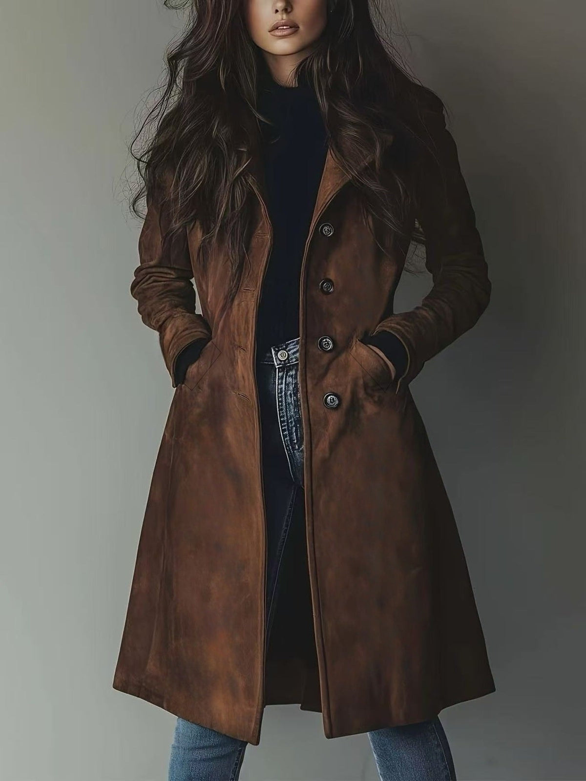 Button Up Long Sleeve Trench Coat Flowering Girl