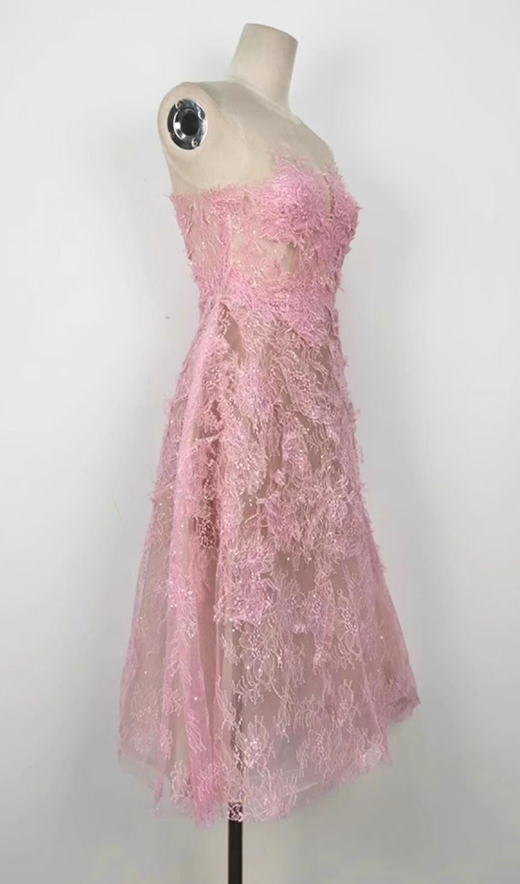 PINK FLORAL LACE EMBROIDER MIDI DRESS Flowering Girl