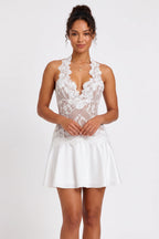 White Halter Lace Mini Dress Flowering Girl