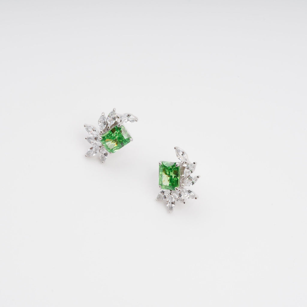 Meris Green Rectangular Gemstone Sterling Silver Earrings Flowering Girl
