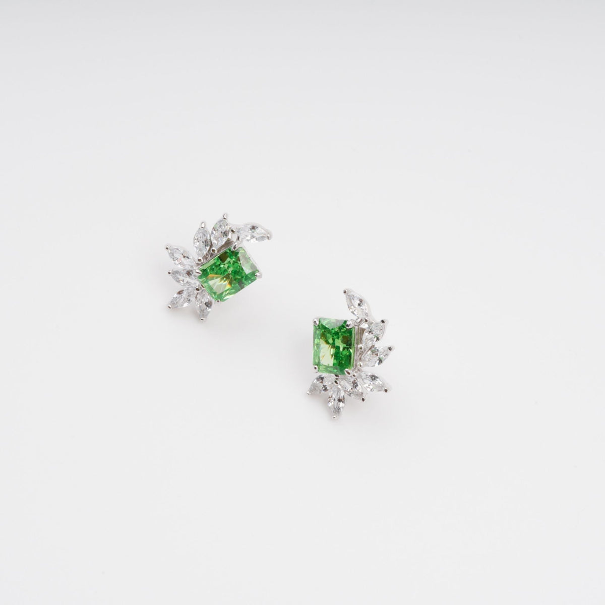 Meris Green Rectangular Gemstone Sterling Silver Earrings Flowering Girl