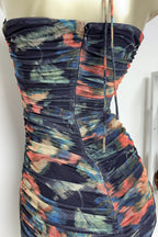 multicolor floral print pleated Bodycon Mini Dress Flowering Girl